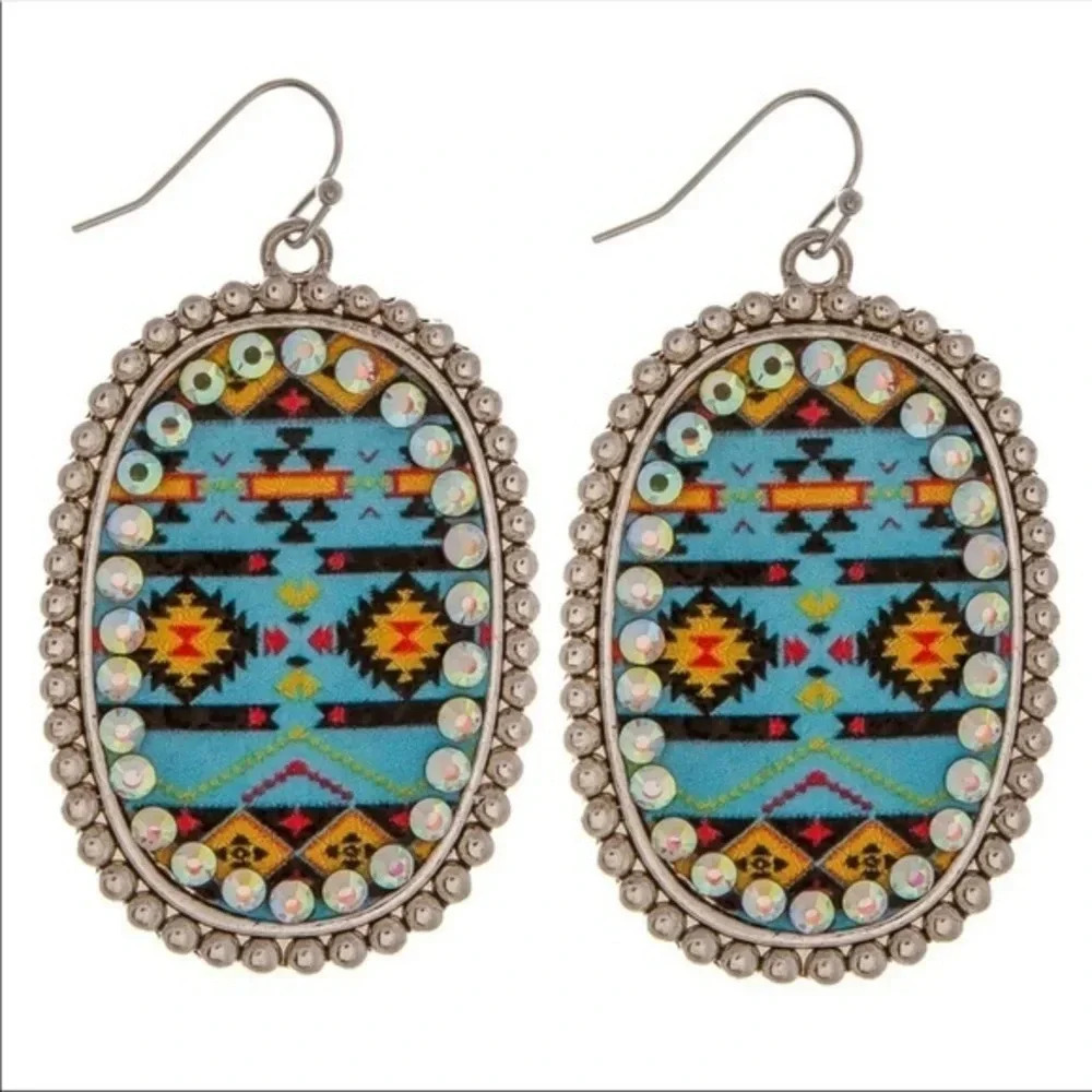 Boutique NWT western Metal southwest earring- blue boho festival
